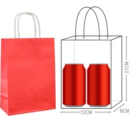 UKKQES 10PCS Gift Bag Kraft Paper Party Gift Bag with Handle,15x8x21 Medium Size Rainbow Gift Bag for Wedding, Birthday, Party Supplies and Gifts, bag, New Year gift gift bag (Red)