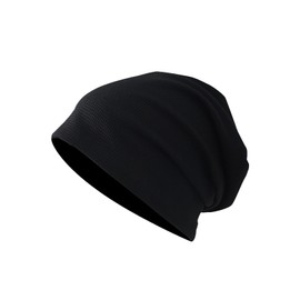 Mou-Cloud Knit Hat, Waffle Fabric, Watch Cap, Beanie, Medical Hat, Care Hat, Men's, Women's, Small Face Effect, No Constriction, Stretch, Black, Free size
