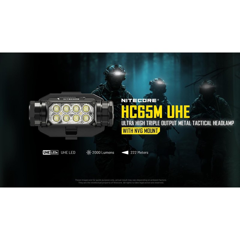 Nitecore HC65M UHE 2000 Lumen Tactical Helmet Light Headlamp, NVG