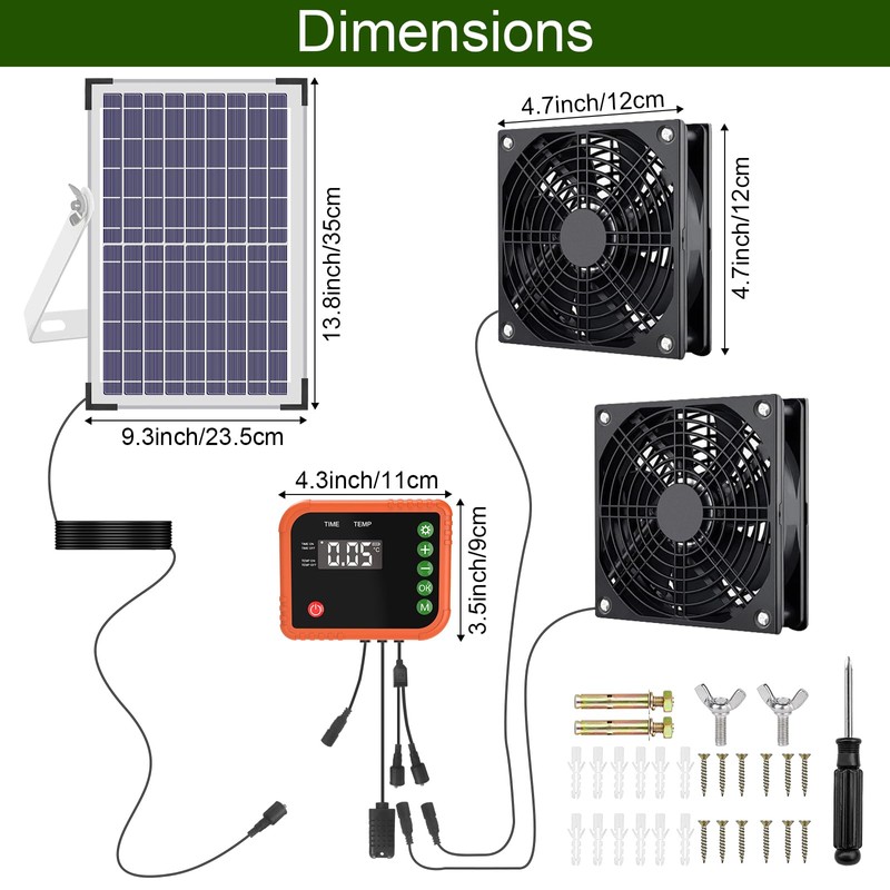 Lewisia 10W Solar Powered Fan Kit with Timer & Temperature