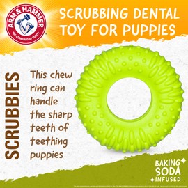 Arm & Hammer for Pets Scrubbies Puppy Chew Ring Dental Toy Infused with Baking Soda - Durable Teething Toy with Treat Dispensing Feature - Interactive Dental Chew Toy for Puppies