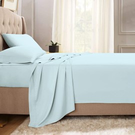 Pizuna 400 Thread Count Cotton Flat Sheet - (Single) 100% Long Staple Cotton Breathable Luxury Cotton Sateen Bed Sheets Home Machine Washable Single 1 Piece Duvet Cover Single 150x280cm (270cm + 10cm