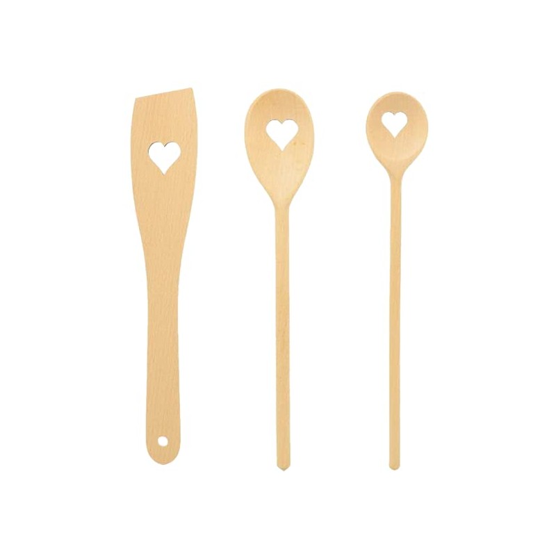 teemando 2 X Sturdy Branded Wooden Cooking Spoons with Heart