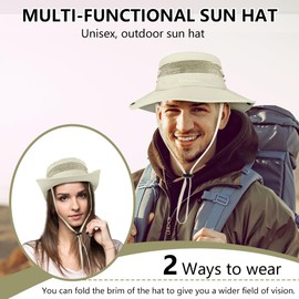 BSBUY Sun Protection Hat UPF 50+ UV Protection Men's Sun Hat Waterproof Fishing Hat Bucket Hat Women's Wide Brim Bush Hat with Chin Strap Mesh Breathable Fishing Hat for Outdoor Fishing Hunting Camping (Beige)