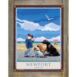 Northwest Art Mall Newport Oregon Doggie Snack Attack Rustic Metal Print on Reclaimed Barn Wood from Alla Prima Painting by Artist Joanne Kollman 8.5" x 11.5"