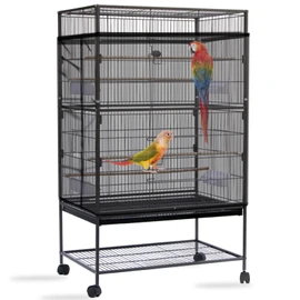 Daoeny Bird Cage Seed Catcher, Large Bird Cage Cover, Adjustable Soft Airy Nylon Mesh Net, Birdcage Cover Skirt Seed Guard for Parrot Parakeet Macaw African Round Square Cages (Black)