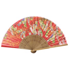 Terra Distribution Hand Fans for Women Foldable [Japan Import] Folding Fan, Japanese Fan, Unique Design, Handmade Bamboo, Silk Fan, 8.6" (22cm), Abanicos de Mano (743 (Strips, red))