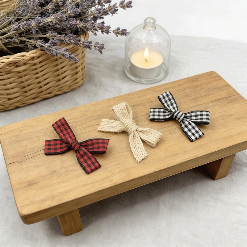 150PCS Mini Buffalo Plaid Burlap Bows, Red Black White Checkered
