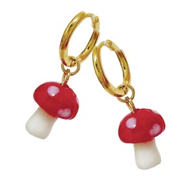 FOMIYES 1 Pair Adorable Red Mushroom Dangle Earrings for Women Unique Tiny Hoop Fashion Jewelry Cute Nature Inspired Accessories for Daily Wear Durable Material Eye Catching Design
