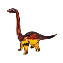 Mr_air_thai_Glass_Blown Tiny 2½" Long Brown Apatosaurus Dinosaur Figurine - Miniature Hand Blown Glass Dino Prehistoric Reptile Colorful Crystal Animals Small Decorative Collectible Figure Décor Gifts