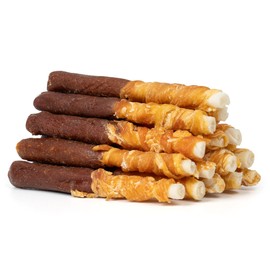 MON2SUN Dog Treats 5 Inch Double Flavor Chicken & Chicken Liver Wrapped Rawhide Sticks, Teeth Cleaning for Small Dogs, 10.6 oz (15 Count)
