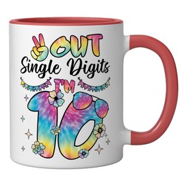 10 Year Old Out Single Digits I'm 10 Tie Dye Brithday Girls Ceramic Mug, Red/White
