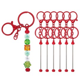PATIKIL 6 Pcs Beadable Keychains Bars, Metal Beaded Keychain Blanks Bulk Making Supplies Kit with Lobster Hook for Pendant DIY Art Crafts, Red