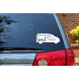 Minivan Mom with a Hood Playlist Vinyl Car Decal, 8" x 3.5", Color Options