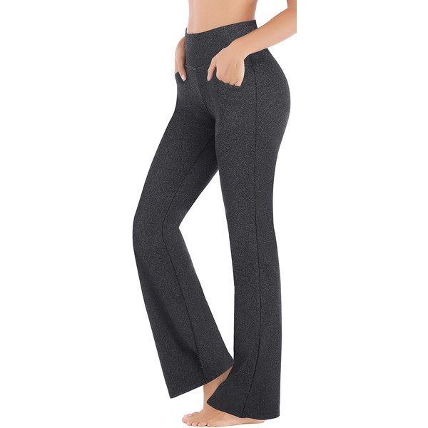 Ewedoos Bootcut Yoga Pants for Women High Waisted Yoga Pants with Pockets for Women Bootleg Work Pants Workout Pants (Dark Grey, Large)