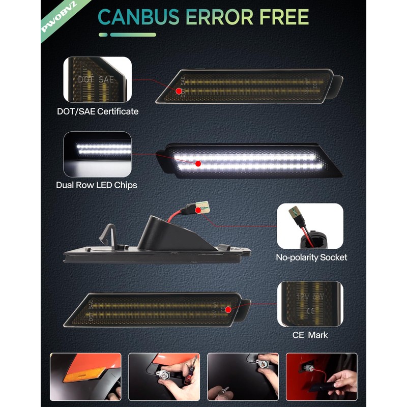 PWOBVZ LED Side Marker Lights for Chevy Camaro 2010-2015, 5th
