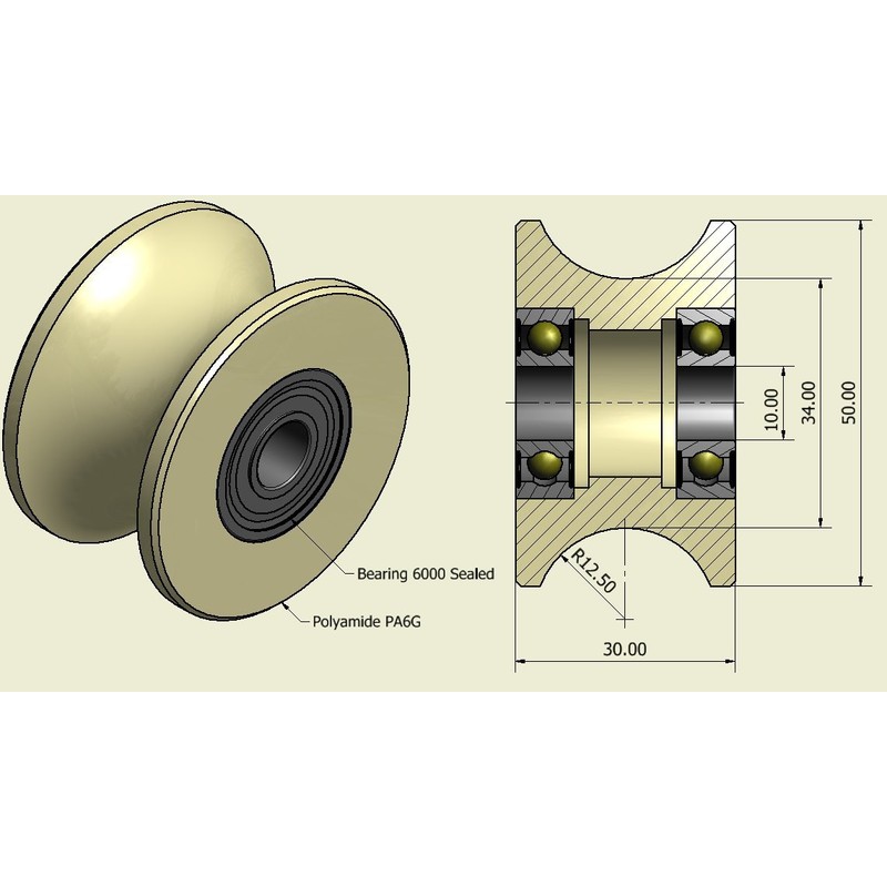 (50-25-10) 4 x 50mm Milled Nylon Pulleys with 25mm Groove