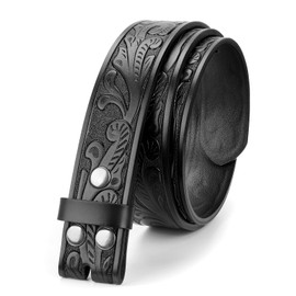 WERFORU Western Leather Belt Strap for Men Women Cowboy Western Belts without Buckle Men Western Leather Belt for Jeans Pants Dresses,Black- floral pattern, Fit Size 33"-37"