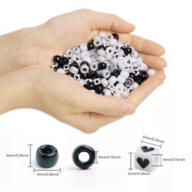 1200pcs Black and White Pony Beads, Pony Beads Bulk, Kandi Beads, Beads for Hair Braids,Transparent Round Plastic Beads for Bracelets Making, Beads for Crafts (Boxed)