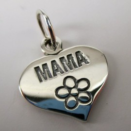 Brown County Silver Sterling Silver MAMA HEART Charm for Bracelet PENDANT Mothers Day Gift FLOWER