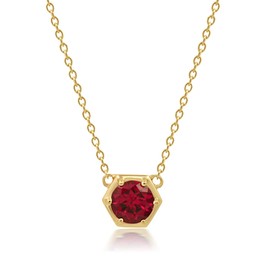 Ruby Necklaces for Women 925 Sterling Silver and 14k Yellow Gold Plated 18 Inch Chain Round Hexagon Stationary Gemstone Necklace Red Ruby Stone Pendant July Birthstone Necklace for Women Ruby Jewelry