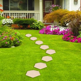 4pcs Hexagon 17inch Outdoor Stepping Stones with Ground Stakes,Home or Garden Decorative Walkway Step Stones for Pathway Pavers, Polypropylene Material (Creamy White)