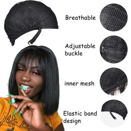 Bob Wig, Straight Black Wig Women, Synthetic Heat Resistant Straight Full Wigs with Neat, Wig for Women, Black Wig for Fibre Party, Cosplay Costume, Daily (Black)