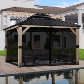 BPS 12' x 12' Gazebo Universal Mosquito Netting Screen Replacement, 4-Panel Screen Walls with Double Zippers for Outdoor Patio, Black (Mosquito Net Only)