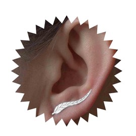 Allereya Bohemian Leaf Climber Earrings Silver Tiny Leaf Ear Climber Earrings Leaf Stud Earrings Minimalist Cuff Earrings Jewellery for Women and Girls (Silver)