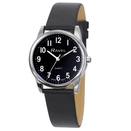 Ravel Plus - Extra Long Life Unisex Everyday Watch with Microfibre Leather Strap - Analogue Quartz (Japanese), Black / Silver Tone / Black Dial, Strap.