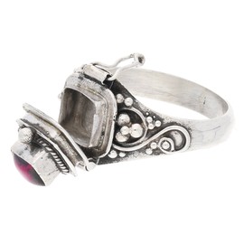 Sterling Silver Square Garnet Poison Locket Box Ring Size 6(Sizes 4,5,6,7,8,9,10,11)
