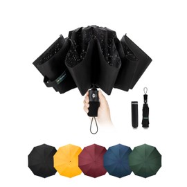 Chakipee Travel Compact Umbrella Windproof - Portable Automatic Umbrellas for Rain,210T Fabric 120cm Span - 10 Ribs Black Umbrella