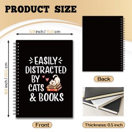 YAZMEEN Funny Cat Blank Spiral Notebook（160 Pages） Easily Distracted by Cats and Books Hardcover Sketchbook Cat Lover Notebook Book Lover Journal Funny Birthday Gifts for Librarian Bookworm Teacher