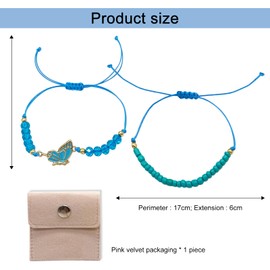 Aikeis BFF Bracelet 2 Pieces Butterfly Rice Beads Matching Bracelets Set of 4 Adjustable Bracelets Braided Cord Butterfly Friendship Bracelets Jewelry Gift for Teenage, Plastic, No Gemstone