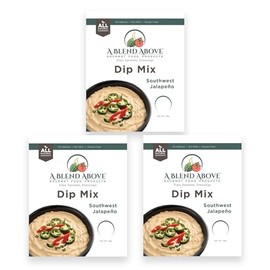 A Blend Above Southwest Jalapeno Dip Mix, 3 Packs, 1 oz. Each, Makes 16 Ounces, Gluten-Free, No MSG, All Natural, No Preservatives, Vegan Friendly, Keto Friendly, Vegetable Dip, Chip Dip, Low Carb, Easy to Make