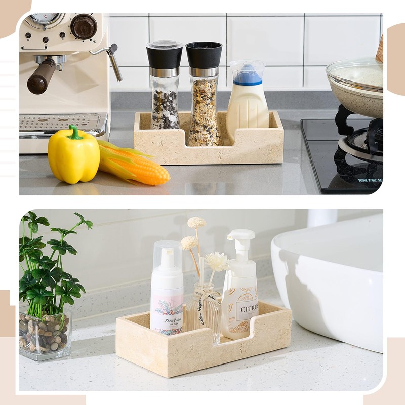 Beeveer Natural Travertine Guest Towel Holder Disposable Napkin Tray Dinner