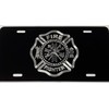 Firefighter Emblem Engraved Car Tag Diamond Etched on Black Aluminum