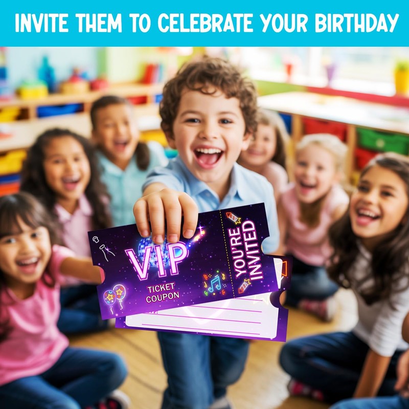 Doguiei Neon Vip Birthday Party Invitations, Purple VIP Invitations Card