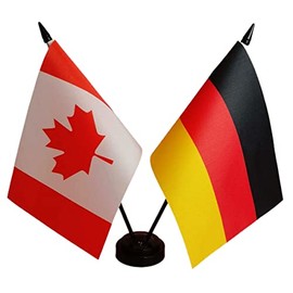 Canada Germany Friendship Flag, German Desk Flag,Canada German Desk Flag,Twin Table Flag，German Office Table Flag on Stand Base, Decorations for Offices, Families, Conference rooms