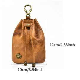 1 Pcs Leather Mini Medieval Pouch Keychain, small leather drawstring pouch bag, Change Holder, Leather Drawstring Pouch for Men & Women, Oil-brown, Coin Purse