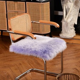 LLB Sheepskin Chair Covers Office Chair Cushion Dining Room Chair Pads Desk Chair Seat Cushion for Computer Chair Fur Area Rugs for Living Room 18x18 Inch (Pack of 1), Taro Purple