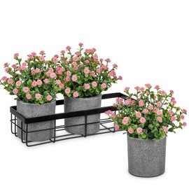 DILATATA Baby's Breath Artificial Flowers Table Centerpiece Decoration Potted Artificial Babys Breath Small Fake Plants for Shelf Desk Home Decor Fake Pink Babys Breath Flower with Vase