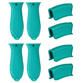 8 Pieces Silicone Hot Tool Holder Heat Resistant Potholder Cookware Handle Non Slip Rubber Pot Holders Handles Grip Covers for Cast Iron Skillet Silicone Cooking Kitchen Suits (Green)