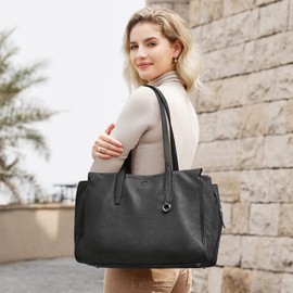 S-ZONE Leather Tote Bag for Women Large Shoulder Bags Crossbody Handbag Work Purse Travel Trip