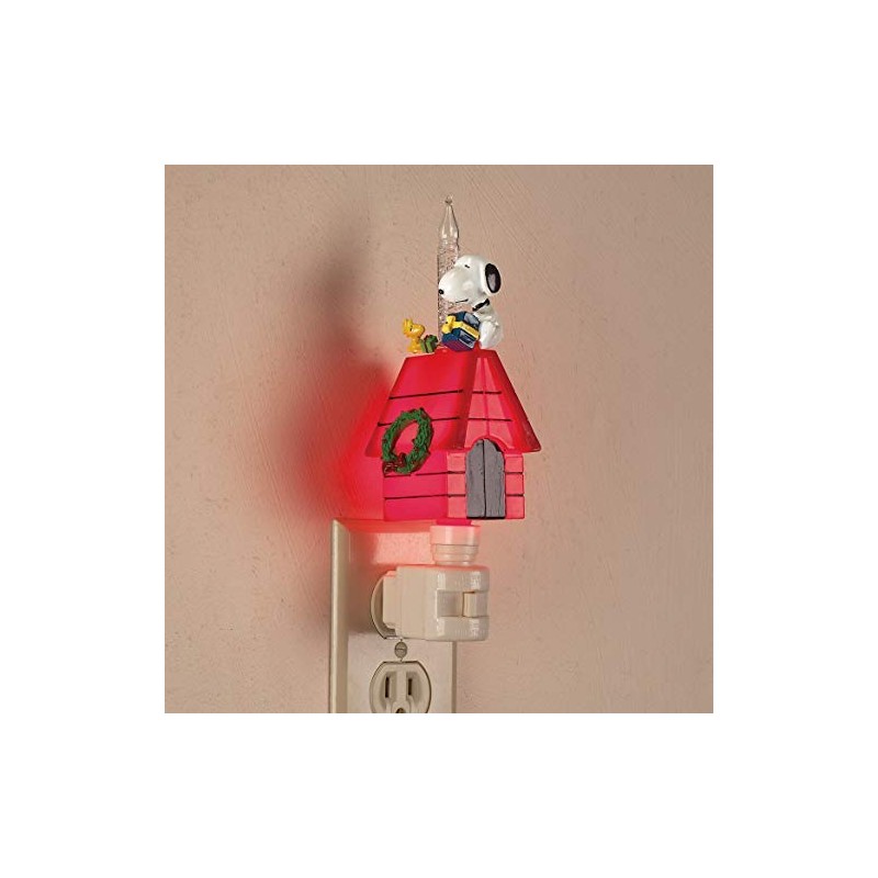 Peanuts Snoopy and Woodstock Sitting on Doghouse Holiday Night Light