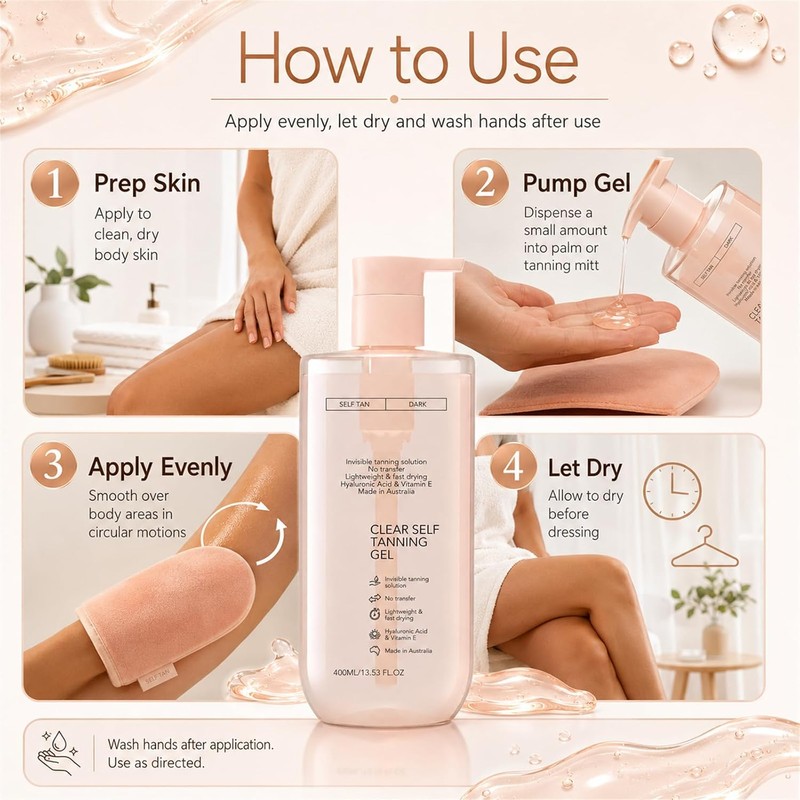 Clear Self Tanning Gel for Face Body, Transparent Hydrating Enhancer