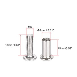 sourcing map Screw Post Fit for 5/16"(8mm) Hole Dia, Male M6x16mm Binding Bolts Leather Fastener Carbon Steel 10 Sets