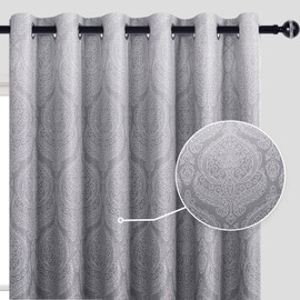 DWCN Grey Ombre Blackout Curtains for Bedroom - Damask Patterned Thermal Insulated Energy Saving Grommet Curtains for Living Room, Set of 2 Gradient Window Curtain Panels, 100 x 84 Inch Length, Grey