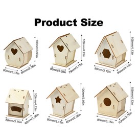 Airssory 6 pcs 6 Styles Breeding Box Undyed Cage Wood Bird House Star Triangle Teardrop Hexagon Nest Box Wood Charms for DIY Painting Art Crafts Backyard Home Embellishment