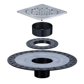 UNI-DRAIN Shower Floor Drain Kit with Vertical ABS 2 Inch Flange, Shower Drain Kit 4" Stainless Steel Grate, Compatible with Schluter Systems kerdi Shower Drain, Matte Black